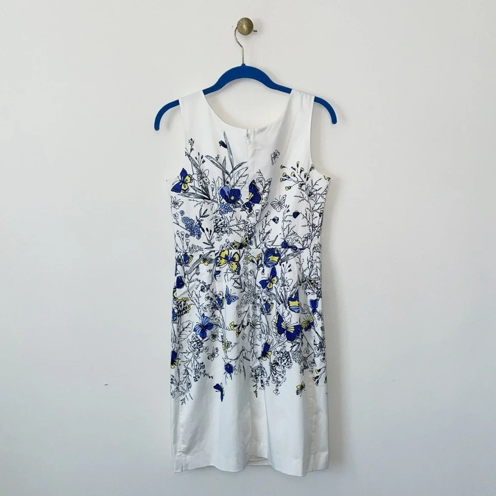 NWT Talbots Butterfly Spring Sateen Sheath Dress Cerulean Yellow White Size 4 P - Picture 8 of 9